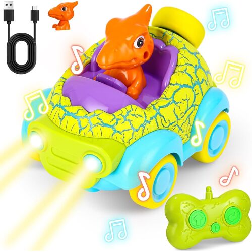 KALANKA-Voiture Telecommandé Enfant 2 Ans, Jouet Dinosaure avec Lumières et Musique, Voiture Télécommandée Jouet Enfant 2 3 4 5 6 Ans Garçon,Cadeau Anniversaire Noël pour Bébés Enfant
