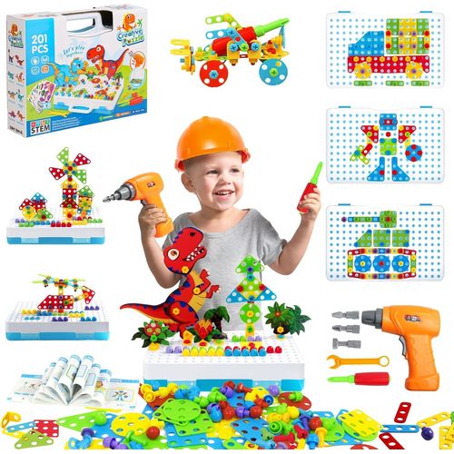 KALANKA-Mosaique Enfant Jeux Enfant 3 4 5 Ans201 Jeu Construction Enfant Avec Perceuse Visseuse Enfant Et 3D Puzzle Dinosaure Jeux Loisir Créatif Pour Cadeau Paques Enfant Garcon 2 3 4 5 6 Ans