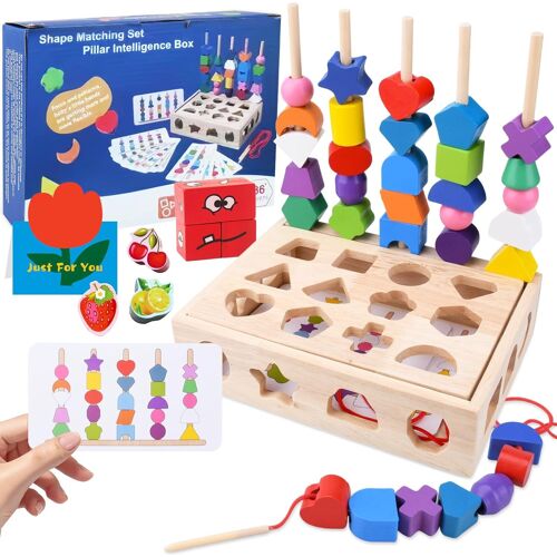 KAL-Jeux Montessori Enfant,4 En 1 Empilable Y Enfiler Jouet,Jeux Montessori 2 3 4 Ans,Jouets Montessori À Empiler Et De Tri 1 2 3 Ans,Jouet Enfant Cadeau Fille Garcon 2 3 4 5 Ans
