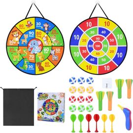 MDY-Jeu de Fl¿¿chettes pour Enfants, 66 cm Cible de Fl¿¿chettes Double Face Pliable, Jeux de F¿¿te Int¿¿rieurs et Ext¿¿rieurs avec 12 balles, 6 Fl¿¿chettes,1 Pistolet et 1 Crochets