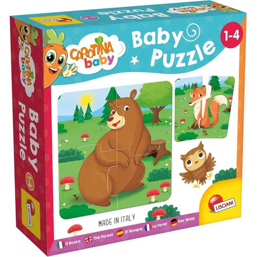 FEW-Lisciani - CAROTINA BABY- Puzzle Bébé : Animaux de La Forêt - 6 Puzzles de 4 Pièces Colorées - Pour Enfants de 1 à 4 ans - 14 x 14 Cm - Jeux de Réflexion Éducatifs et Amusants à Découvrir