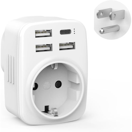 TIANYI-Adaptateur Prise USA, 5 en 1 Adaptateur Prise France vers USA Canada, Americaine avec 3 USB-A et 1 USB-C et 1 Prise, Mexique Thaïlande Type B