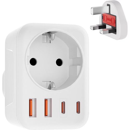 SUBZONAL-Clomnpe Adaptateur Prise Anglaise UK, Adaptateur de Voyage avec 2USB (3.4A)& 2 USB-C with 1 Socket, Adaptateur de Type G pour l'Angleterre, Irlande, Dubaï, Les Maldives et Le Qatar