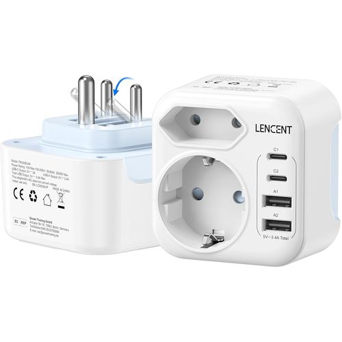 KALANKA-Adaptateur Prise Inde avec 2 Type C et 2 USB-A, Adaptateur Type D 6 en 1 Prise Indienne Pliable pour Sri Lanka, Népal, Niger, Liban, Ghana, Myanmar, Sénégal