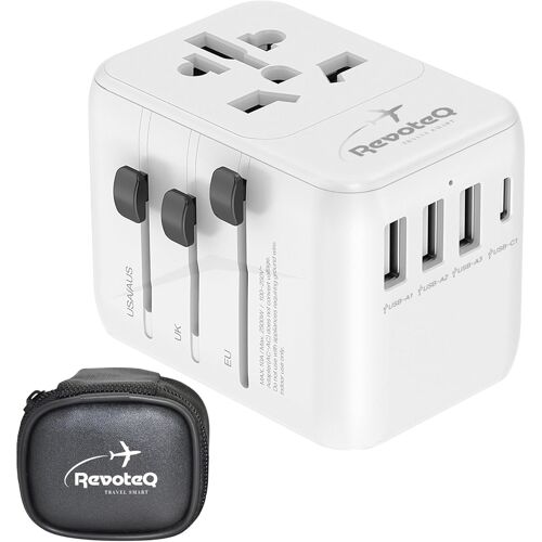 Adaptateur de Prise Universel avec 3 Ports USB et 1 Port Type C Adaptateur de Voyage pour États Unis Royaume Uni Japon Italie Canada France Chargeur Universel Compact avec Sac