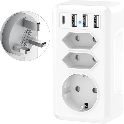 COPO-7 En 1 Adaptateur Prise Anglaise,Prise Anglaise Adapteur Francais Adaptateur Voyage Avec 3Usb & 1 Usb C Et 3 Prises,Adaptateur Type G Adaptateur Uk Pour Irlande Malaisie Angleterre Royaume-Uni