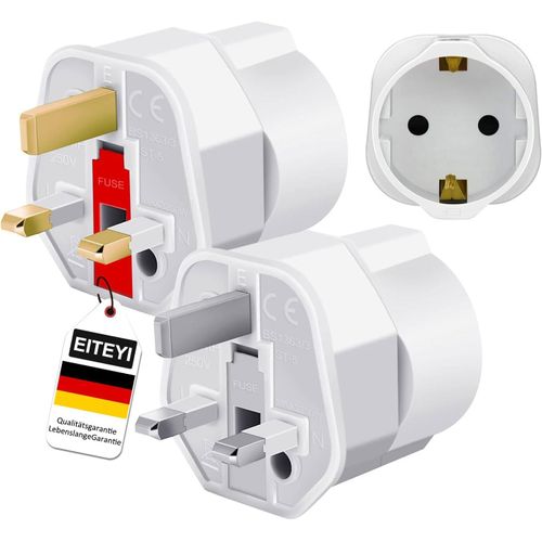 COPO-Adaptateur Prise Anglaise Voyage,2 Pièces Adaptateur De Voyage France/Europe Vers Uk,Adaptateur De Prise Pour Irlande/Angleterre/Dubaï/Malte/Malaisie/Maldives,Adaptateur Type G (Blanc)