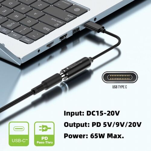 Tianyi-Usb C 65w Convertisseur De Charge Dc 5.5x2.1mm Vers Usb C 5v 9v 20v Prise De Courant Câble De Charge