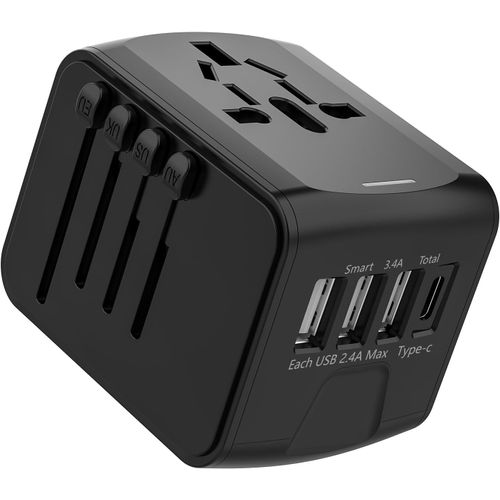 COPO-Adaptateur Universel De Voyage,3 Ports Usb Et 1 Usb-C,Compatible Avec Prises Eu/Uk/Us/Au,Noir