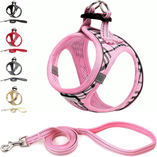 Jgd-Harnais Chien Et Laisse - Respirant - Réfléchissant - Step-In Harnais Pour Chiens, Gilet Rembourré Confort Mesh Doux Pour Petite Chiens Chats Pour Marcher, Courir (Rose, S)