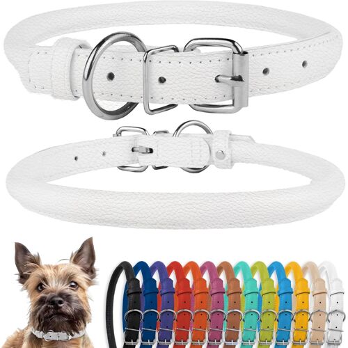 Collier De Chien En Cuir Roulé, Collier De Chiot Rond Rembourré Doux, Collier En Cuir Véritable Fait À La Main Pour Petit Grand Collier De Chat 13 Couleurs (15-18 Cm, Jaune Texturé)