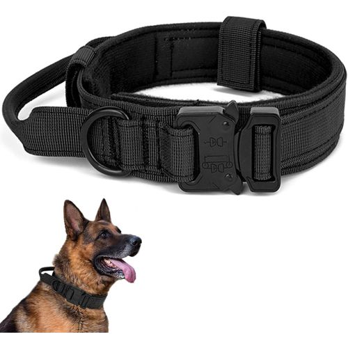 Tianyi-Collier De Chien Tactique - Militaire Collier Avec Poignée De Commande, Réglable Nylon Chien Rembourré Pour Chiens De Taille Moyenne Grand Entraînement (L, Noir)