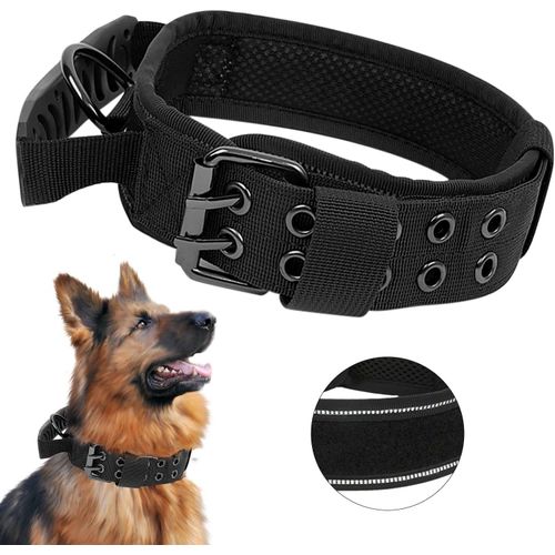 Améliorer Collier De Chien Tactique Avec Poignée De Commande, Militaire Collier Réglable Chien Rembourré Pour Chiens De Taille Moyenne Grand Entraînement (L, Noir)
