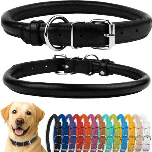 Collier De Chien En Cuir Roulé, Collier De Chiot Rond Rembourré Doux, Collier En Cuir Véritable Fait À La Main Pour Petit Grand Collier De Chat 13 Couleurs (15-18 Cm, Jaune Texturé)