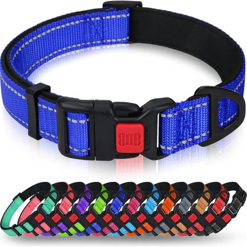 Jgd-Taglory Collier Pour Chien, Collier En Nylon Réfléchissant Réglable Classique Avec Rembourré Doux Respirant Mesh Pour Petits Chiens, S, Bleu Foncé