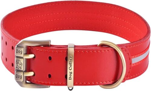 Collier De Chien Réfléchissant En Cuir Véritable Rembourré Doux Pour Colliers De Chien De Race Moyenne Et Très Grande (Marron Xl (Cou 50 Cm À 64 Cm))