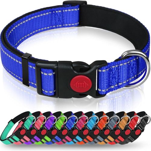 Jgd-Taglory Collier Pour Chien, Collier En Nylon Réfléchissant Réglable Classique Avec Rembourré Doux Respirant Mesh Pour Moyens Chiens, M, Bleu Foncé