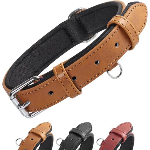Chenquansarl-Collier De Chien Ajustable Coussin Moelleux Cuir Rembourré Avec Perforatrice 3 Couleur 4 Tailles, Marron(L)
