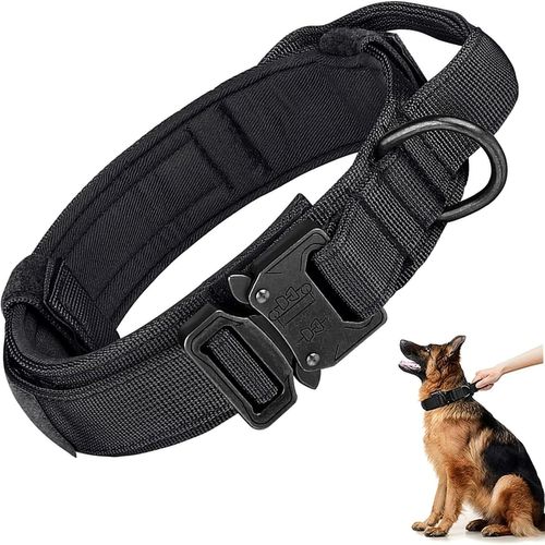 Collier De Chien Rembourré Réglable Tactique Avec Poignée De Commande Pour Chiens Militaire De Taille Moyenne À Grandes, Entraînement (Xl, Noir)