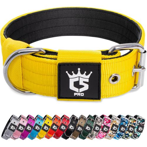 Jgd-Collier Tactique Pour Chien Avec Boucle En Métal, Collier Réglable Pour Chien, Largeur 3,8 Cm, Résistant Et Confortable Pour Les Chiens De Taille Moyenne À Grande (Jaune M)