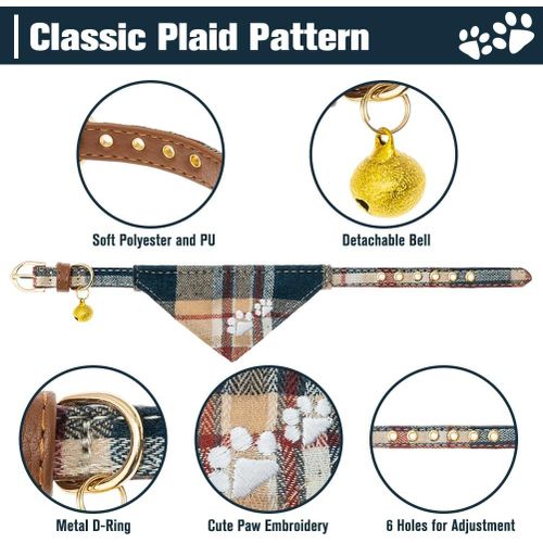 Cmjaagur-Ensemble Collier Et Laisse Pour Chien ¿ Collier Bandana Classique À Carreaux Avec N?ud Papillon Et Empreinte De Patte Pour Chien Avec Jolie Clochette, Laisse Sans N?uds, Colliers Ré[M1116]