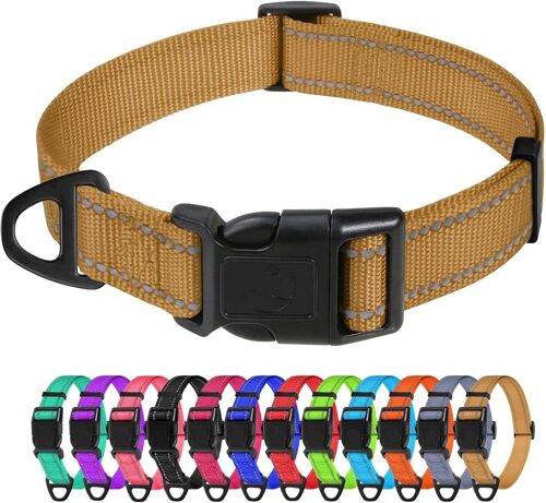 Collier Pour Chien, Collier En Nylon Réfléchissant Réglable Classique Convient Pour Moyens Chiens, Noir, 2.5cm Largeur