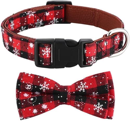 Collier Chien De Noël, Avec Collier Chien Noeud Papillon, Doux, Confortable Et Réglable Pour Chiens Petits Moyens Grands Chiens (S, Rose)