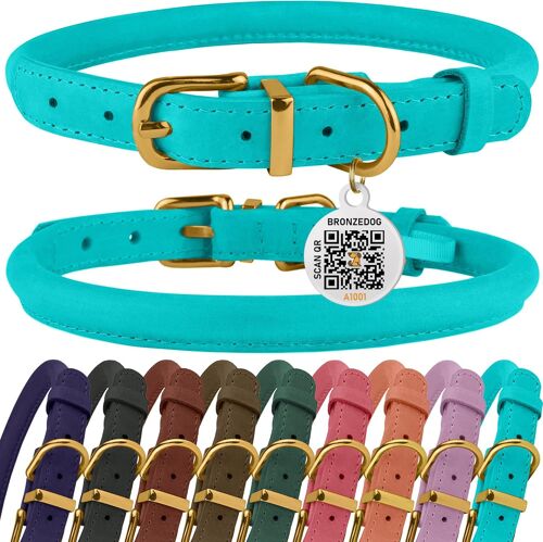 Collier En Cuir Roulé Pour Chien Avec Étiquette D'identification Qr Colliers Ronds Souples Ajustables Pour Petits Moyens Grands Chiens Chiot Chat (Rose, 18-25 Cm)