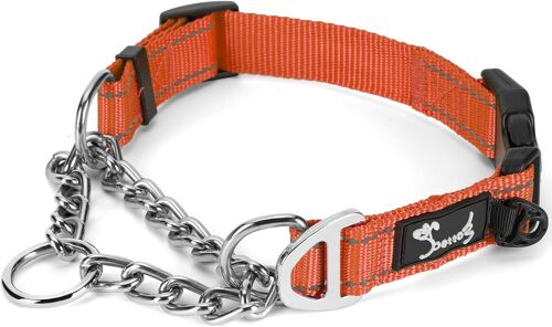 Collier Pour Chien En Nylon Avec Chaîne De Dressage, Collier Martingale Chien Grand Moyen, Réfléchissant Et Réglable (Rouge, S)