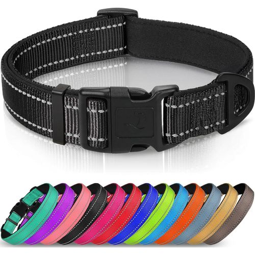 Jgd-Collier Pour Chien En Nylon Avec Bande Réfléchissante,Collier Rembourré Classique Pour Grande Chien,Noir,L