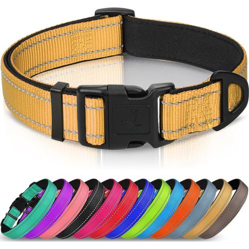 Jgd-Collier Pour Chien En Nylon Avec Bande Réfléchissante,Collier Rembourré Classique Pour Moyenne Chien,Marron,M