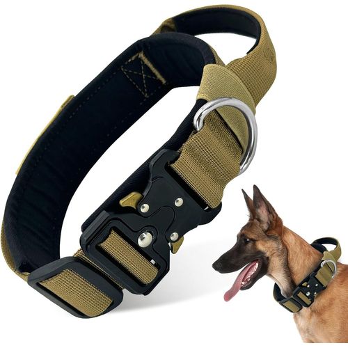 Boloshine Collier Chien Tactique, Réglable Militaire Collier Pour Chien Avec Poignée De Commande Et Boucle En Métal Pour Chiens De Taille Moyenne Grand Entraînement De Chasse (Kaki, L)