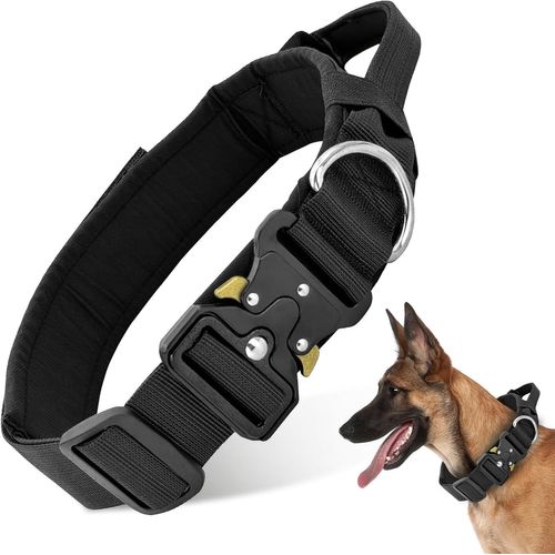 Boloshine Collier Chien Tactique, Réglable Militaire Collier Pour Chien Avec Poignée De Commande Et Boucle En Métal Pour Chiens De Taille Moyenne Grand Entraînement De Chasse (Kaki, L)