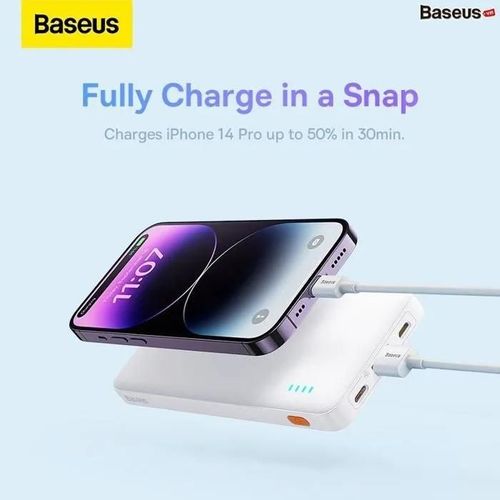 Batterie Externe Os-Baseus Airpow Fast Charge 10000mah 20w Blanc (Avec Câble De Charge Simple Series Usb Vers Type-C 30 Cm Blanc)
