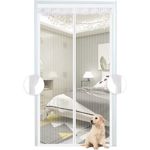 Chenquansarl-Moustiquaire Magnétique Blanche Pour Porte,Rideau En Maille, Porte Avec Totalement, Se Ferme Seule Pour Balcon, Installation Facile, 110x210 Cm