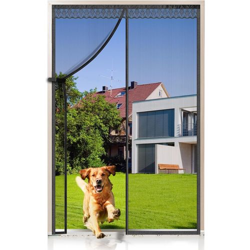 Chenquansarl-Moustiquaire De Porte Magnétique En Fibre De Verre 90x210cm, Fermeture Automatique Rideau Porte Anti Insectes Avec Aimants Sans Perçage, Noir
