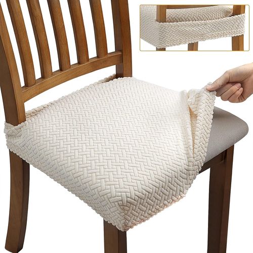 ¿Beige¿6 Housses De Chaise De Salle À Manger Extensibles En Jacquard, Amovibles Et Lavables (Avec Sangles De Dossier), Beige