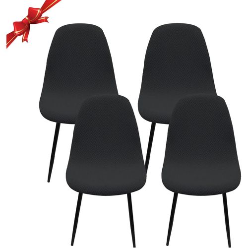 Lot De 4 Housses De Chaise De Salle À Manger Extensibles Scandinaves, Housse De Chaise Élastique En Jacquard Diagonal, Ameublement Universel, Noir