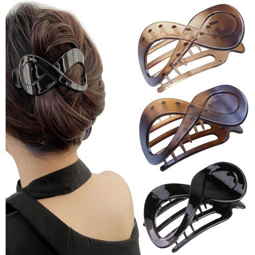 Pince À Cheveux Noir Vintage, Grande Epais Grosse Barrette Cheveux Femme Fille, Antidérapante Hair Clip (3 Pcs) 