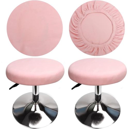 (4 Pièces Rose) Housse De Tabouret Ronde Housse De Tabouret De Bar, Tissu De Luxe, Diamètre 30-40 Cm, Extensible, Infroissable, Lavable Et Anti-Poussière