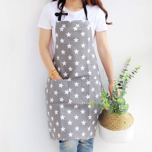 Un tablier gris en forme d'étoile avec poches, tablier de chef en tissu de coton réglable, tablier de cuisine pour femme, tablier de barbecue pour femme, tablier de serveuse