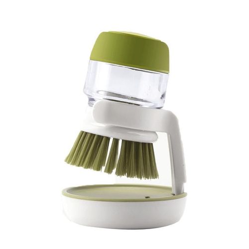 Lot de 2 brosses à vaisselle vertes avec récipient à détergent et brosse pour casseroles et poêles