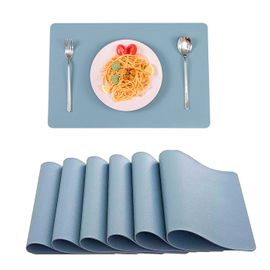 Lot De 6 Sets De Table Bleu/Gris, 6 Sets De Table En Pvc (41 X 31 Cm), Antidérapants, Lavables Et Résistants À La Chaleur