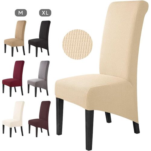 Housse De Chaise De Salle À Manger 4 Pièces, Jacquard Extensible, Amovible, Lavable, Universelle, Pour Mariage, Cuisine, Banquet, Grande Taille (Beige, 4 Pièces)