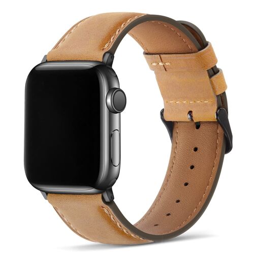 Compatible Avec Le Bracelet Apple Watch - Marron Clair, 49 Mm 45 Mm 44 Mm 42 Mm Bracelet De Rechange En Cuir Compatible Avec Apple Watch Ultra Series 8 7 (45 Mm) Se 6 5 4 (44 Mm) 3 2 1 (42 Mm)