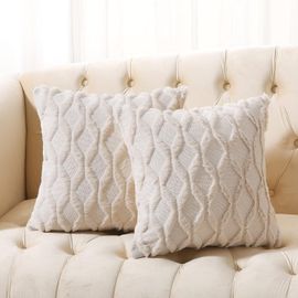 Lot De 2 Housses De Coussin Décoratives En Fausse Laine, Douces Et Carrées, Style Bohème, En Velours, Pour Canapé, Chambre À Coucher, Beige, 50 X 50 Cm (20 X 20 Pouces)
