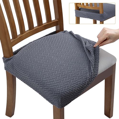 (Gris Foncé) De L'ensemble Des 6 Jacquard Stretch À Manger, Housses De Chaise, Amovible Et Lavable (Avec Sangles), Beige