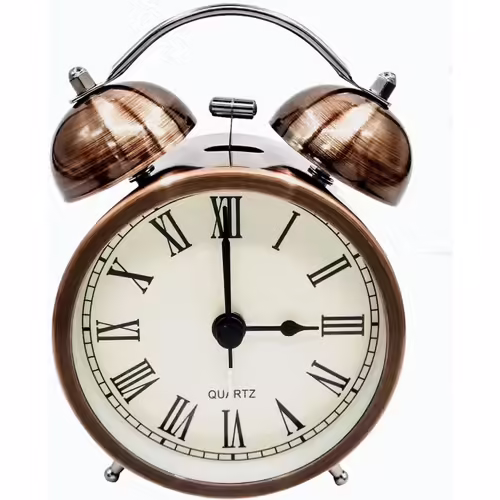 Réveil de voyage rétro vintage silencieux, sans tic-tac, horloge analogique à quartz à double cloche avec alarme puissante, réveil matinal à piles pour le sommeil des enfants (7,6 cm)