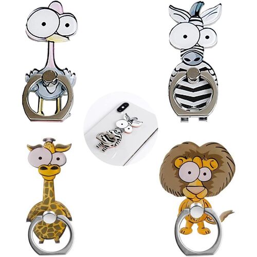 (4pc)Boucle Bague Support Téléphone Anneau Doigt Smartphone Support Universel Bague Téléphone Portable Pour Animaux Dessin Animé Girafe,Zèbre,Autruche,Forme Lion Adaptéaux Téléphones Intelligents
