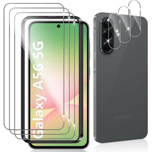 CAUC-3 Pièces Verre Trempé pour Samsung Galaxy A56, 3 Pièces Caméra Arrière Protecteur,9H Dureté/Anti-Rayures/Sans Bulles/Ultra Résistant,Protection écran